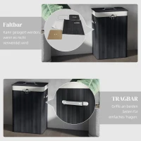 HOMCOM Wasmand, wasbox, wasverzamelaar met deksel, zeildoek zak, bamboe, vouwbaar, 72L, zwart 40 x 30 x 60 cm(m-4)