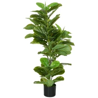 HOMCOM Sztuczna roślina Ficus, 110 cm wysokości z 90 liśćmi & donicą do salonu(m-10)