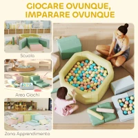 AIYAPLAY Set 15 Blocchi di Costruzioni Morbide Modulabili per Bambini con 200 Palline per Uso Interno, Multicolore(m-9)