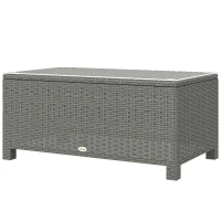 Outsunny Rattan Garden Coffee Table with Glass Top, Light Grey(m-11)
