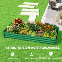 Outsunny Jardinière extérieure carré potager galvanisée avec bordure de sécurité et fond ouvert 240 x 120 x 30 cm vert(m-5)