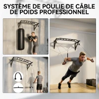 SPORTNOW Barre de traction murale barre de fitness multi-prise système de poulie à câble charge 200kg, acier 126x60x45,5cm, noir(m-5)