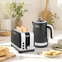 HOMCOM Sleek Textured Kettle and Toaster Set - Black(m-2)