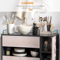 Homcom Dulapior Bucatarie cu Roti – Stejar & Negru, 76.5×40×82 cm(m-6)