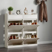 HOMCOM Zapatero Estrecho con 2 Cajones 4 Compartimentos Abatibles y Encimera 98x19,2x95,3 cm Blanco Veteado(m-9)