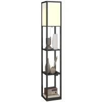 Lampă de Podea HOMCOM LED cu Rafturi, Lampă Modernă cu Comutator și Porturi USB, Lumină Reglabilă pentru Living și Dormitor, Neagră(m-11)