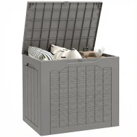 Outsunny 93L Plastic Garden Storage Box, Outdoor Storage Box with Handles, Waterproof Outdoor Storage Container, Khaki(m-10)