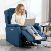 HOMCOM Fotoliu Relax Electric Reclinabil 150° cu Suport pentru Picioare și Port USB, Fotoliu Reclinabil Electric cu Cotiere Largi, Material cu Aspect de In, pentru Living, Dormitor, Albastru(m-7)