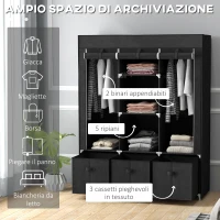 HOMCOM Armadio in Tessuto Guardaroba Pieghevole Salvaspazio 125x43x162.5cm Nero(m-4)