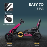 HOMCOM Go Kart a Pedali Macchina per Bambini, Sedile Regolabile, Rosa e Nero(m-5)