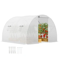 Outsunny Serre de jardin tunnel 9 m² 4 fenêtres, porte zippée enroulable châssis acier galvanisé, bâche PE 3 x 3 x 2 m blanc(m-11)