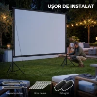 HOMCOM Ecran de Proiecție 120" 4K/8K HD Format 16:9 cu 2 Trepiede Pliabile, Ecran Portabil cu Față Dublă, Unghi Larg de 160°, pentru Cinema Acasă sau Exterior, Alb(m-7)