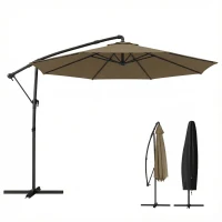 Outsunny Umbrelă laterală rotundă 3 m, umbrelă de grădină înclinabilă cu husă de protecție, poliester protecție UV UPF50+, Kaki(m-8)