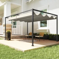 Outsunny Pergola Gazebo da Esterno 3x2 m con Tettuccio Retrattile in Metallo e Poliestere, Crema e Grigio(m-7)