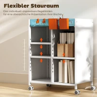 HOMCOM Boekenkast op Wielen, 4-laags, Verstelbare Planken & Hangmanden voor Home Office en Woonkamer, Wit(m-5)