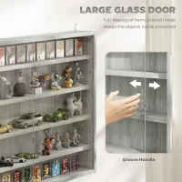 HOMCOM Vetrina per Collezionismo a 4 Ripiani Regolabili in Legno con Ante in Vetro, 80x9.5x60 cm, Grigio(m-5)