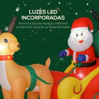 Outsunny Pai Natal Insuflável com Trenó Pinguins e Renas Insufláveis de Natal com Luzes LED Decoração de Natal 180x120x155 cm Multicor(m-4)