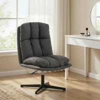 HOMCOM Fotoliu accent rotativ, fotoliu de lectură din material cu aspect de in fără brațe cu șezut lat și picioare metalice, Gri închis(m-5)