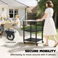 Outsunny Grillwagen met 3 Etages en Roestvrijstalen Werkblad, Serveerwagen 50 x 50 x 90 cm Zwart(m-6)