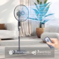HOMCOM 16'' Pedestal Standing Floor Fan, Oscillation Cooling Fan with Remote Control, Grey(m-5)
