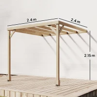 Outsunny Lean-To Wooden Pergola Kit, Decorative Garden Gazebo with Stable Structure and Concrete Anchors, 2.4 x 2.4m, Light Brown(m-3)