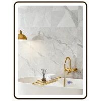 HOMCOM Espelho de Banheiro LED Antiembaçante Dimmável para Maquiagem com Iluminação 80x60 cm Moldura Preta(m-7)