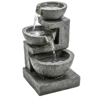 Outsunny Springbrunnen 3-stufig Gartenbrunnen mit LED Beleuchtung Pumpe Steinoptik, Verstellbar 40 x 37 x 61 cm(m-1)