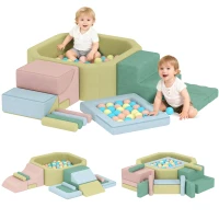 AIYAPLAY Set 15 Blocchi di Costruzioni Morbide Modulabili per Bambini con 200 Palline per Uso Interno, Multicolore(m-11)