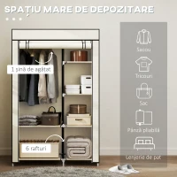 HOMCOM Dulap portabil din otel, netesut si PP cu 6 rafturi deschise, 1 cuier si usa cu balamale, 103x43x162,5 cm, gri(m-4)