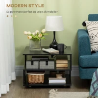 HOMCOM Masa laterala moderna cu rafturi de depozitare, masa de capat patrata pentru dormitor, camera de zi, spatiu mic, stand de noapte cu picioare reglabile, negru(m-4)