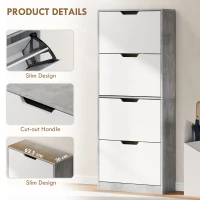 HOMCOM Scarpieră Economisitoare de Spațiu Modernă cu 4 Ante pentru 16 Perechi de Pantofi, 62.5x26x156 cm, Gri Ciment(m-6)