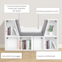 HOMCOM Libreria Scaffale 2 in 1, 6 Scomparti, 102x30x61 cm, Bianco(m-6)