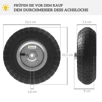 Outsunny kruiwagenwiel 4-delige set reservewiel 80 kg Ø 25,5 cm massief rubber luchtband met binnenband kogellager zwart(m-3)