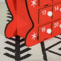 HOMCOM Calendário Do Advento em Madeira 24 Gavetas Pai Natal e Trenó 22,5x8x36 cm Vermelho(m-8)