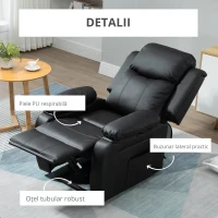 HOMCOM Fotoliu Rabatabil 160° cu Ridicare – Negru(m-4)