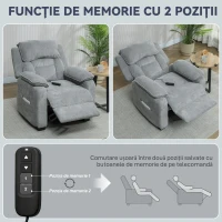 HOMCOM Fotoliu Electric Reclinabil 150° cu Suport pentru Picioare, Port USB, Fotoliu Reclinabil Silențios, Sezut Larg, Telecomandă, Funcție Memorie, din Catifea, pentru Living, Gri(m-8)