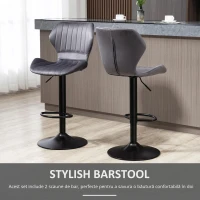 Homcom Set 2 Scaune Bar – Negru Catifea, Reglabile & Cu Spatar(m-4)