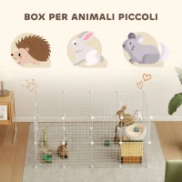 PawHut Recinto per Animali Domestici Piccoli con 36 Pannelli di Metallo Modulabili con Porta, Bianco(m-5)