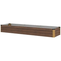 Outsunny Pat de Grădină Ridicat 405L, Jardiniere de Exterior din Oțel Galvanizat cu Bază Deschisă, pentru Plante, Flori și Legume, 240x60x30 cm, Imitație Lemn Închis(m-10)