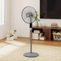 HOMCOM 16'' Pedestal Standing Floor Fan, Oscillation Cooling Fan with Remote Control, Grey(m-9)