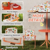 AIYAPLAY Kids Patio Set, Children Table and Chair Set, Outdoor Picnic Table with 2 Folding Chairs and Umbrella, Orange(m-6)