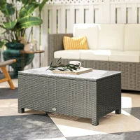 Outsunny Rattan Garden Coffee Table with Glass Top, Light Grey(m-7)