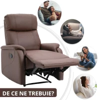 HOMCOM Fotoliu Relax Manual cu Spătar Reclinabil – Piele Sintetică Maro(m-7)