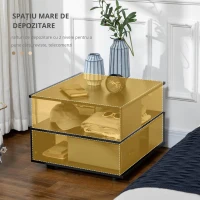 HOMCOM Masa laterala moderna cu rafturi de depozitare, masa de capat patrata pentru dormitor, camera de zi, spatiu mic, stand de noapte cu picioare reglabile, negru(m-5)