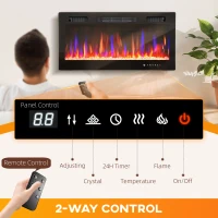 HOMCOM Șemineu Electric de Perete și Încastrat 3 în 1 cu Încălzire Ultra Subțire 9,4 cm, 12 Culori de Flacără 3D și Cristale, 900/1800W Șemineu Electric cu Telecomandă, Ecran Tactil, Timer și Termostat(m-5)