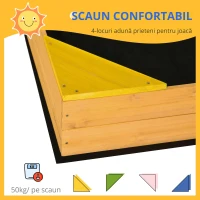 Outsunny Cutie din Lemn pentru Nisip pentru Copii, Cutie pentru Nisip cu Material Netesut si 4 Scaune(m-4)