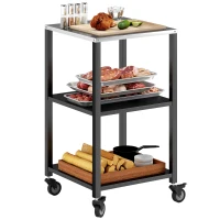 Outsunny Carro de barbacoa 3 niveles Mesa con superficie de acero inoxidable Ruedas Carro móvil de servicio 50 x 50 x 90 cm Negro(m-6)