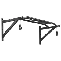 SPORTNOW Barre de traction murale barre de fitness multi-prise système de poulie à câble charge 200kg, acier 126x60x45,5cm, noir(m-12)