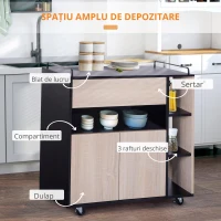 Homcom Dulapior Bucatarie cu Roti – Stejar & Negru, 76.5×40×82 cm(m-4)