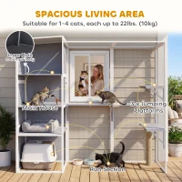 PawHut 4-Tier Wooden Catio Cat Outdoor Enclosure with Sun Roof, Resting Rooms, 3 Platforms, Window Outdoor Indoor, Grey(m-4)